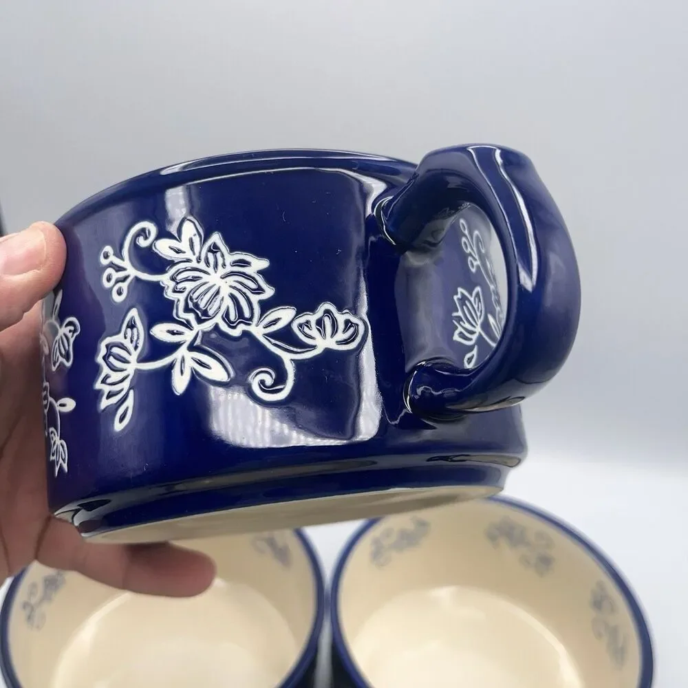 4 Temp-tations By Tara Blue Floral Lace Soup Mug Handle PPP-SQ-166987
